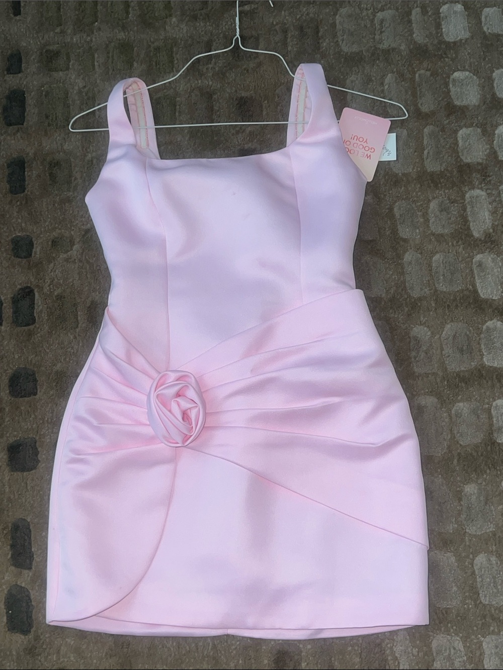 Hello Molly Light Pink Satin Mini Dress with Knot Detail-NWT - Picture 5 of 8